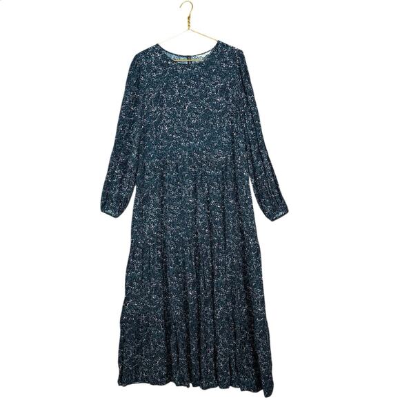 Boden Blue Floral Maxi Dress | Long Sleeve Tiered Prairie Maxi Plus 16/18R - Picture 11 of 12
